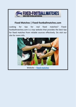 Fixed Matches | Fixed-footballmatches.com