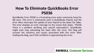 How To Eliminate QuickBooks Error PS036