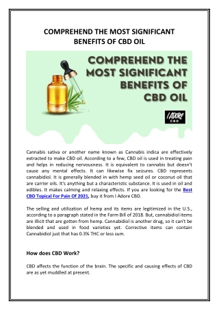 Comprehend the most significant Benefits of CBD oil