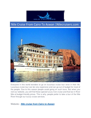 Nile Cruise From Cairo To Aswan |Nilecruisers.com