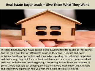 Real Estate Buyer Leads – Give Them What They Want