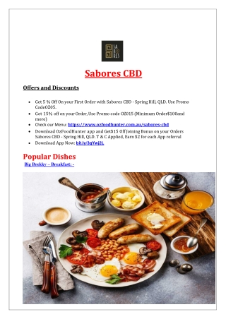 5% Off - Sabores CBD Italian Menu Spring Hill, QLD