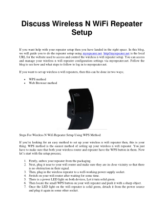 Discuss Wireless N WiFi Repeater Setup