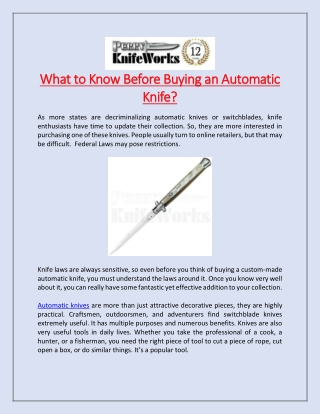 What to Know Before Buying an Automatic Knife?
