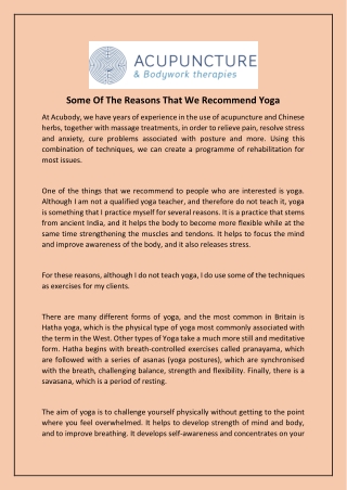 Some Of The Reasons That We Recommend Yoga