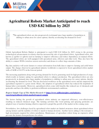 Agricultural Robots Market Anticipated to reach USD 8.82 billion by 2025