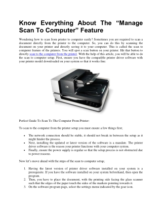 Know Everything About The “Manage Scan To Computer” Feature