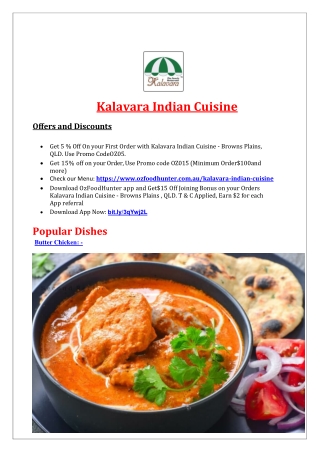 5% Off - Kalavara Indian Cuisine Menu Browns Plains, QLD