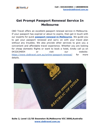 Get Prompt Passport Renewal Service In Melbourne