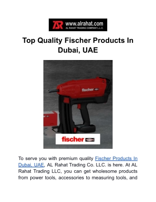 Top Quality Fischer Products In Dubai, UAE