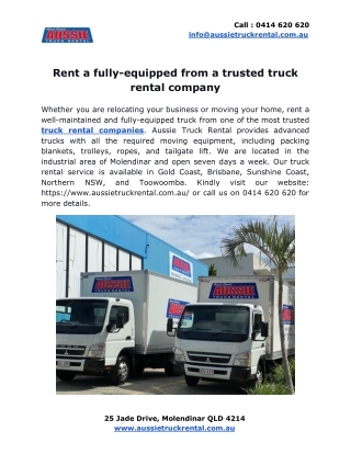 Rent a fully-equipped from a trusted truck rental company