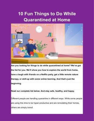 10 Fun Things to Do While Quarantined at Home