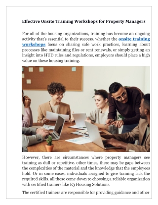 Effective Onsite Training Workshops for Property Managers
