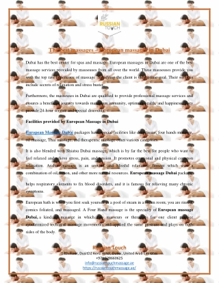 The best massages – European massages in Dubai