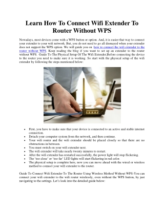 Learn How To Connect Wifi Extender To Router Without WPS