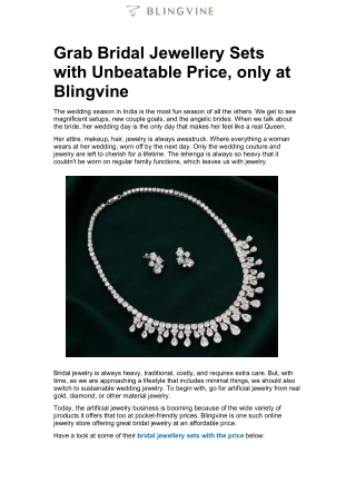 Grab Bridal Jewellery Sets with Unbeatable Price, only at Blingvine