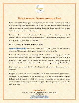 The best massages – European massages in Dubai