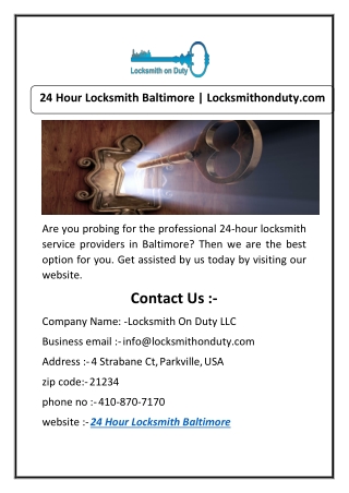 24 Hour Locksmith Baltimore | Locksmithonduty.com