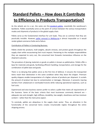 Standard Pallets – How does it Contribute to Efficiency in Products Transportation