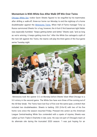 Momentum is With White Sox After Walk Off Win Over Twins