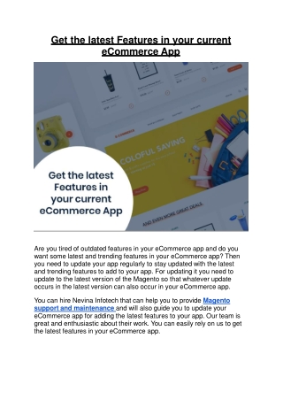 Get the latest Features in your current eCommerce App