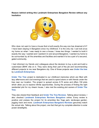 Reason behind writing this Landmark Enterprises Bangalore Review without any hesitation