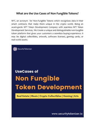 What are the Use Cases of Non Fungible Tokens