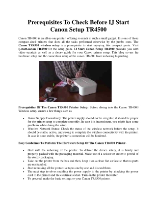 Prerequisites To Check Before IJ Start Canon Setup TR4500