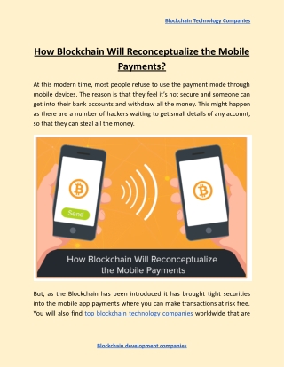 How Blockchain Will Reconceptualize the Mobile Payments