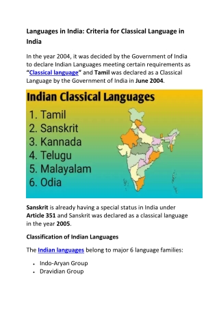 Criteria for Classical Language in India