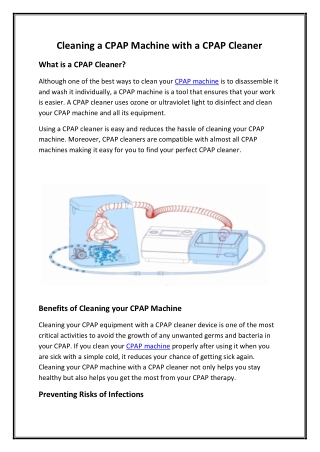 Cleaning a CPAP Machine with a CPAP Cleaner