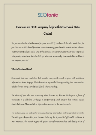 How can an SEO Company help with Structured Data Codes