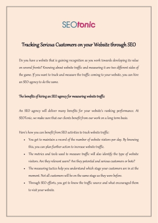 Tracking Serious Customers on your Website through SEO