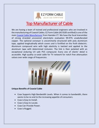 Top Manufacturer of Cable