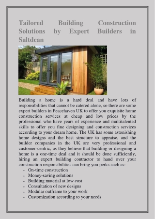 Tailored Building Construction Solutions by Expert Builders in Saltdean