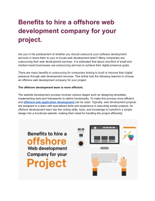 Benefits to hire a offshore web development company for your project