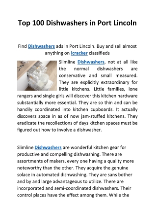 Top 100 Dishwashers in Port Lincoln