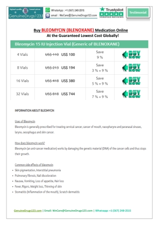 Cost of Bleomycin Injection Online