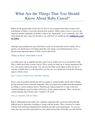 What Are the Things That You Should Know About Baby Cereal