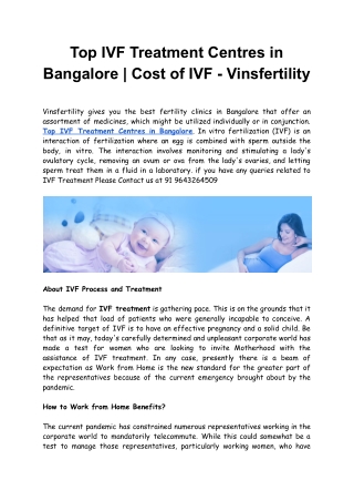 Top IVF Treatment Centres in Bangalore _ Cost of IVF - Vinsfertility