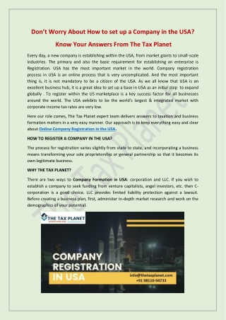 How to set up a Company in the USA ? | Online Company Registration in the USA