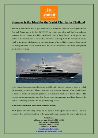 Summer is the Ideal for the Yacht Charter in Thailand