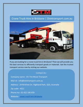 Crane Truck Hire in Brisbane | Otmtransport.com.au