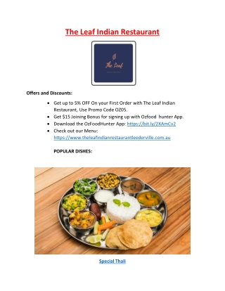 5% off - The Leaf Indian Restaurant Menu Leederville, WA