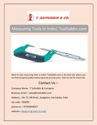 Measuring Tools In India| Tsaifuddin.com
