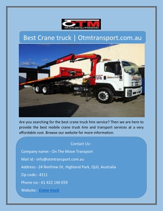 Best Crane truck | Otmtransport.com.au