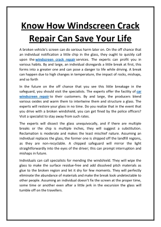 Know How Windscreen Crack Repair Can Save Your Life