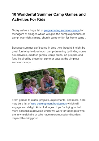 10 Wonderful Summer Camp Games and Activities For Kids