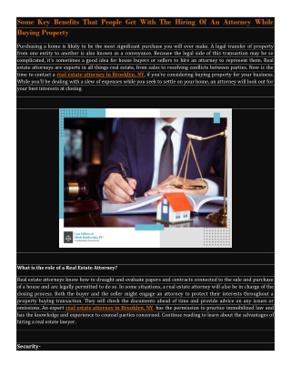 Some Key Benefits That People Get With The Hiring Of An Attorney While Buying Property