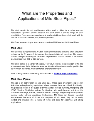 What are the Properties and Applications of Mild Steel Pipes?